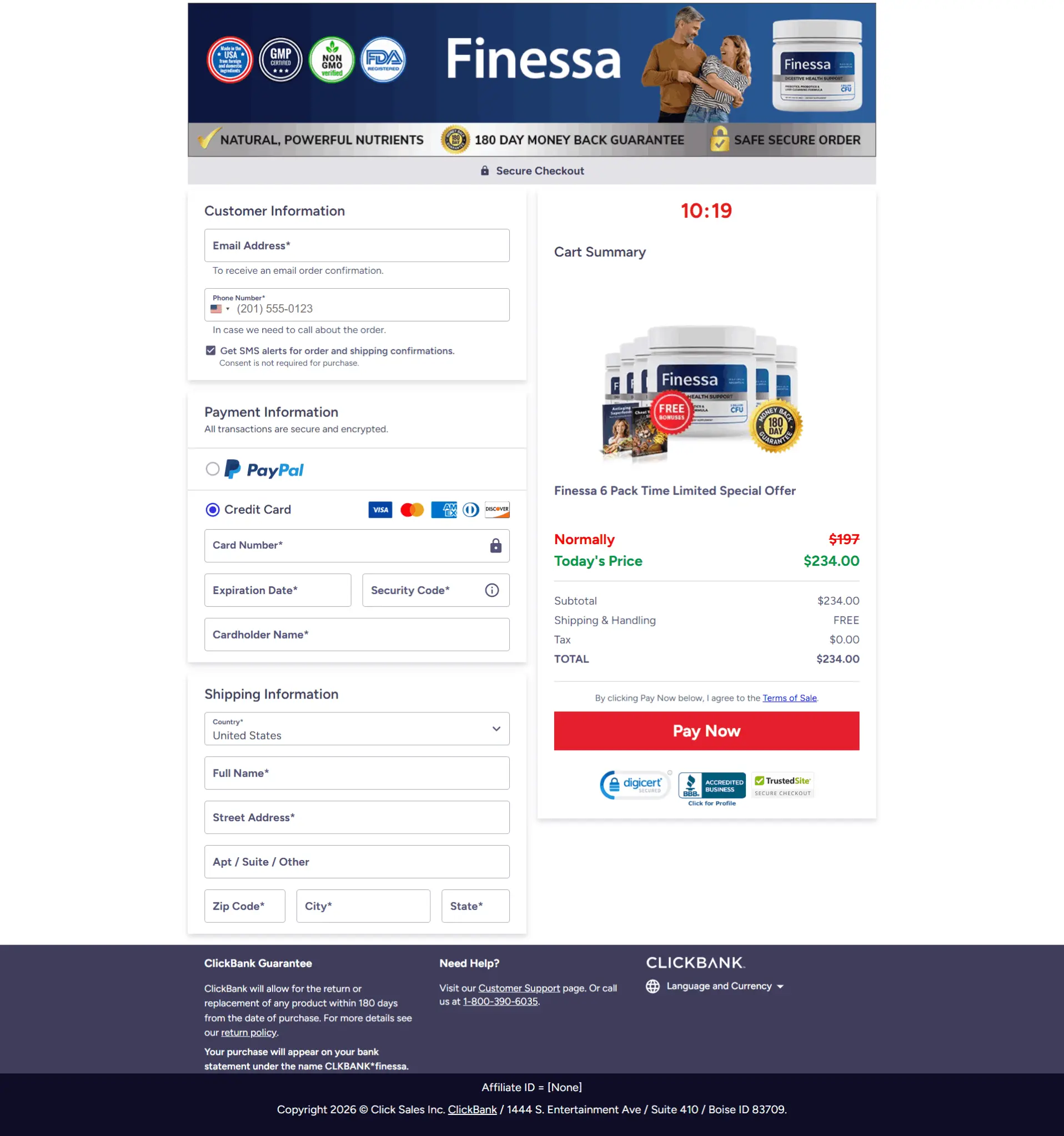 Finessa Official Billing Interface and Secure Order Summary